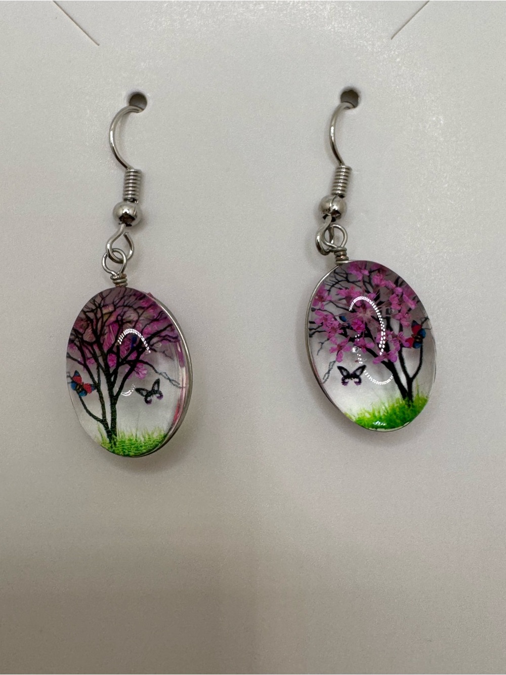 Set of 2 Purple / Pink Cherry Blossom Blooms / Tree Dangle Acrylic Earrings